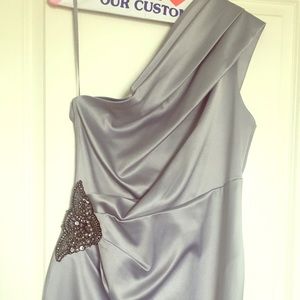 Gray satin stretch glamour dress Sz 8